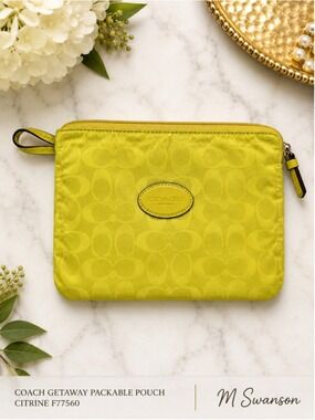 Coach Getaway Signature Nylon Packable Weekender Pouch Citrine F77560